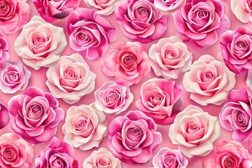 Fototapeta premium Minimalist pink roses, seamless floral background, AI art.