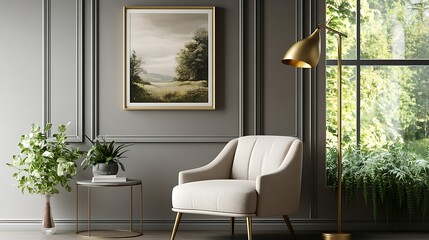 Obraz premium Beautiful Colored Mockup Bedroom Interior Blank Poster Decoration Art Background Image, generative AI
