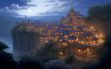 Naklejka premium Moonlit Ancient City - Mysterious Cliff Palace