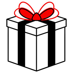 Sleek black gift box with a vibrant red bow on a white background