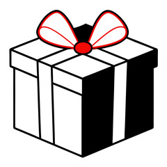 Sleek black gift box with a vibrant red bow on a white background