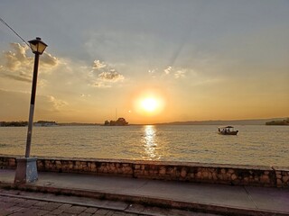Tranquil Sunset Over Lake Peten Itza in Flores Island, Guatemala
