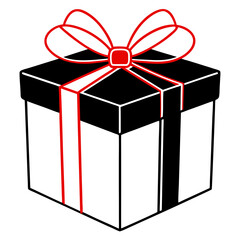 Sleek black gift box with a vibrant red bow on a white background