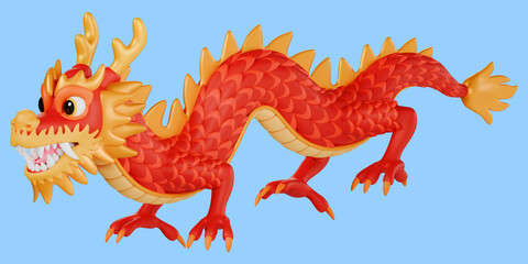 Fototapeta premium 3D Render of a Chinese Dragon in Red and Gold Colors