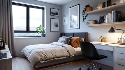 Beautiful Colored Mockup Bedroom Interior Blank Poster Decoration Art Background Image, generative AI