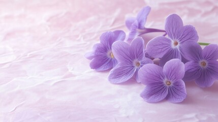 Obraz premium Purple violets in a soft pink envelope on a pastel lilac background, delicate and sweet, generative ai