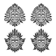 Fototapeta premium Four Stylized Black and White Sun Masks with Geometric Details