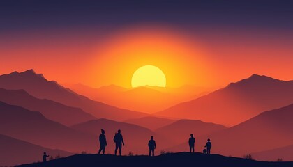 Fototapeta premium Sunset Mountain Silhouette