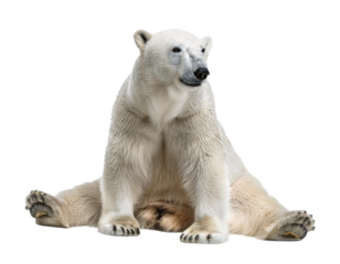 Polar bear sitting isolated on white background, cut out 