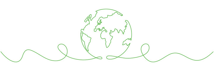 Planet Earth continuous line drawing. World map with curve line. Linear globe symbol. Vector illustration isolated on white.