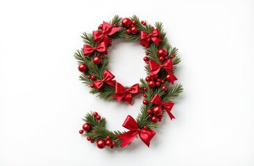 Intertwined christmas decorations number “9”, realist precision, high saturation, beautiful, inspiring, isolated, flat white background	