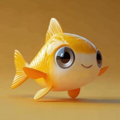 Adorable Cartoon Goldfish on Vibrant Orange Background