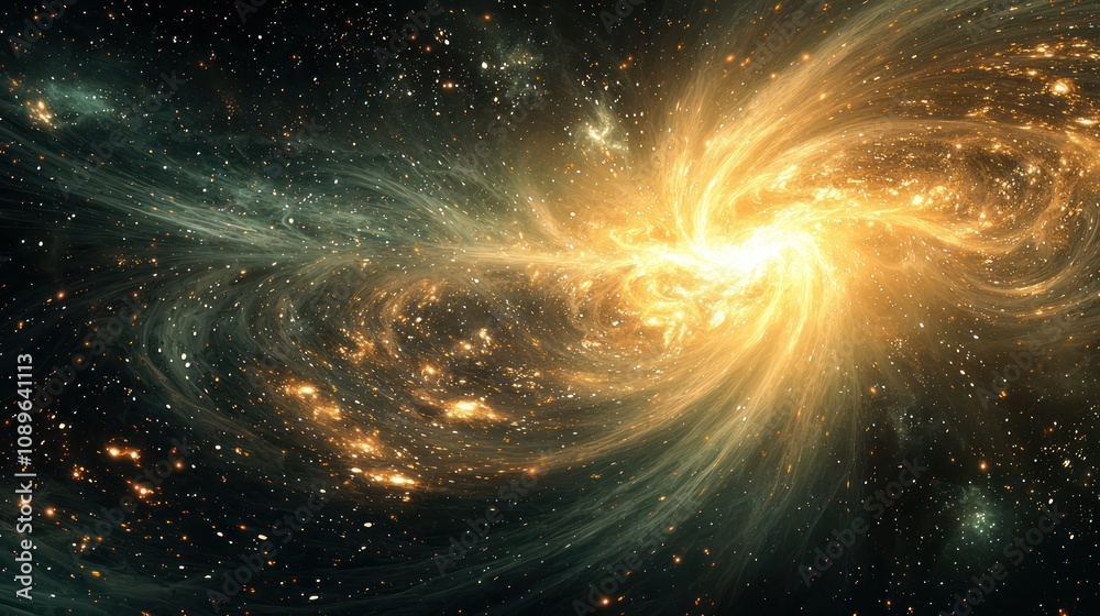 Wall mural cosmic landscape with glowing lines and soft particles, evoking a serene sense of space.