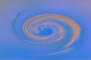 Yellow spiral on a blue gradient background and grain texture. Soft color transition with bright reflections. Swirl effect on blurred background.