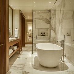 Luxurious modern bathroom with freestanding tub and elegant decor