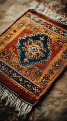 Close-up view of a vibrant handwoven textile showcasing intricate folk patterns and details