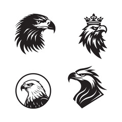 A collection of bold and stylized eagle illustrations with a crowned eagle emblem.