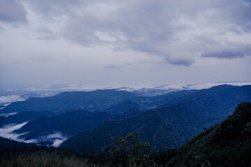Fototapeta premium Breathtaking mountain landscape cloudy atmosphere nature scene high altitude panoramic view natural beauty