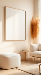 Soft Neutral Digital Display in a Modern Living Space with Minimalist Design Featuring Warm Tones and Natural Elements for a Calming Atmosphere