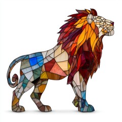 Vibrant Stained Glass Lion Illustration Showcasing Bold Geometric Patterns and Rich Colors