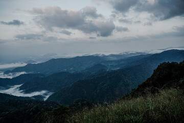 Fototapeta premium Majestic mountain view scenic overlook nature photography early morning panoramic perspective tranquil landscape for relaxation