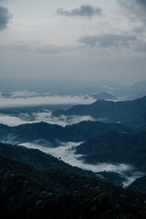 Majestic mountain landscape misty valleys nature photography early morning aerial view tranquility in nature's embrace
