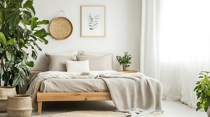Beautiful Colored Mockup Bedroom Interior Blank Poster Decoration Art Background Image, generative AI