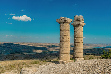 Karakus Tumulus. Close-up photos of these monumental tombs in Adiyaman province during a cloudy summer month.