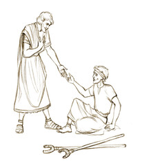 Obraz premium Apostle Peter heals a lame man