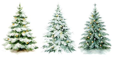 Fototapeta premium collection of chirstmas trees isolated on white background.AI GENERATED