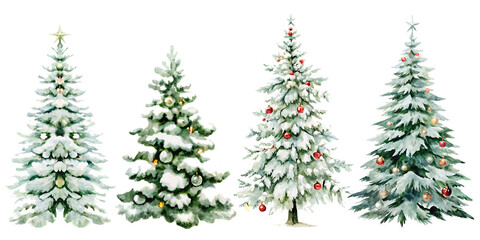 Fototapeta premium collection of chirstmas trees isolated on white background.AI GENERATED