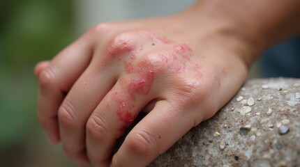 Fototapeta premium Skin lesions with red spots. Eczema, dermatitis, psoriasis. Dermatology. Skin autoimmune diseases