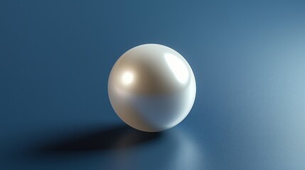 A shiny pearl resting on a smooth blue surface, reflecting light beautifully.