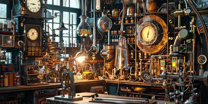 Clockwork laboratory of a mad scientist, 4K Video
