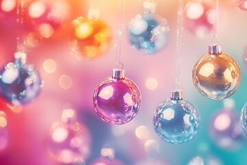 Fototapeta premium Abstract pattern of Christmas ornaments with a sparkling effect on a gradient