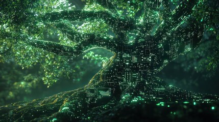 Fototapeta premium Digital Tree: Nature and Technology Intertwined