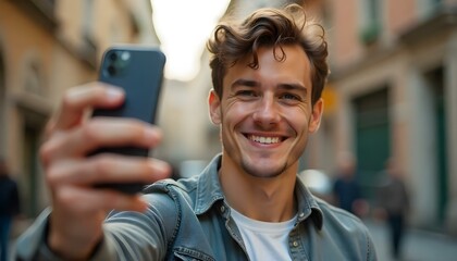 Fototapeta premium man texting on cellphone