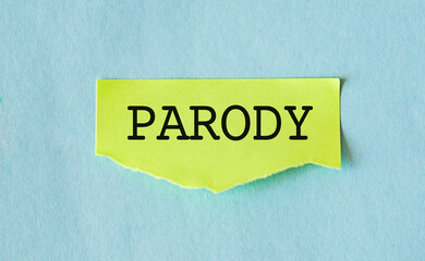 Parody text on yellow stickers attached on blue background.