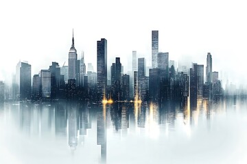 Obraz premium Blurred city skyline with subtle glowing reflections for a corporate theme