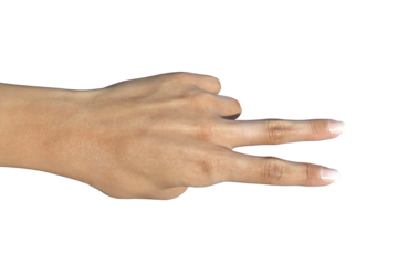 mano segno della  mano numero 2 o vittoria su fondo trasparente isolato