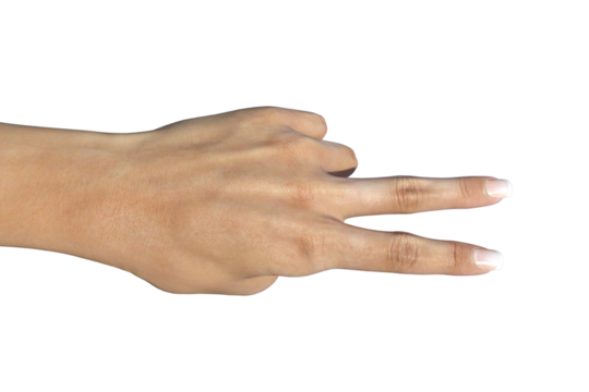mano segno della  mano numero 2 o vittoria su fondo trasparente isolato