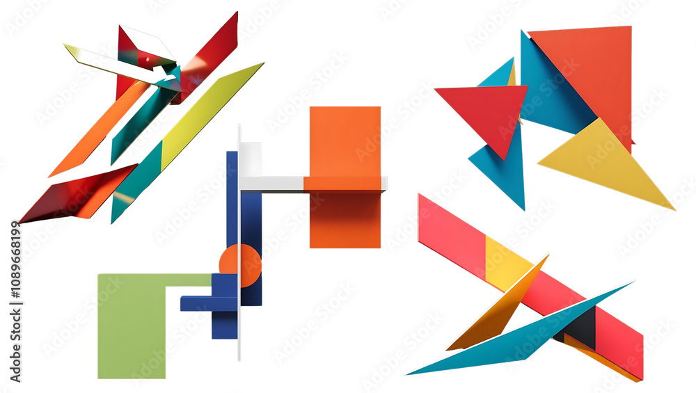 Poster dynamic abstract shapes modern art gallery digital artwork contemporary space elevated perspective c