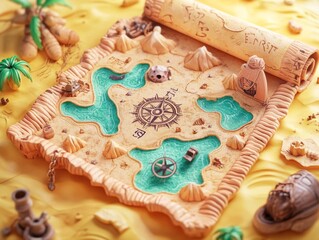 Treasure Map Adventure with Tropical Landscape and Hidden Gems