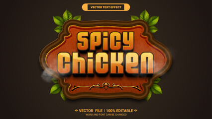 Spicy chicken logotype 3d editable vector text effect for product advertising