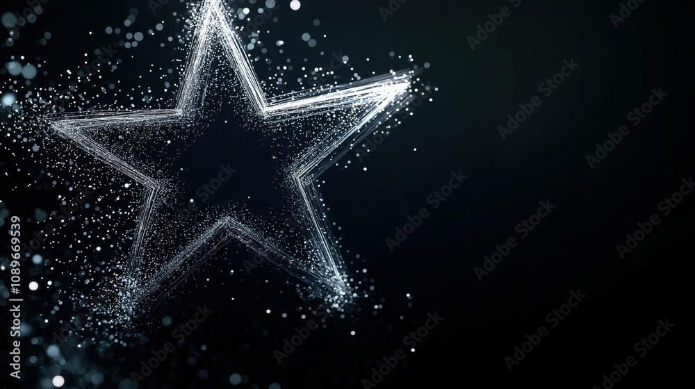Wall mural a shimmering star created with sparkling particles against a dark backdrop.