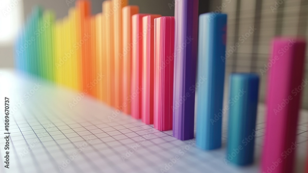 Poster vibrant vertical bars representing growth and change in colorful spectrum displaying key metrics in 