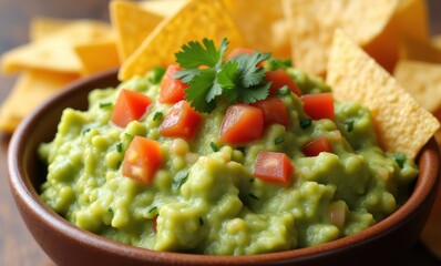 Fresh guacamole with tortilla chips