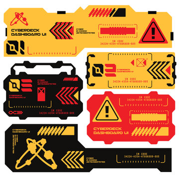cyberpunk y2k 2000s gaming futuristic icon pattern  set collection template hud for branding fashion t-shirt decoration decals, 2d illustration rendering vector 