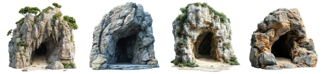 realistic rock cave formations natural elements detailed textures transparent background