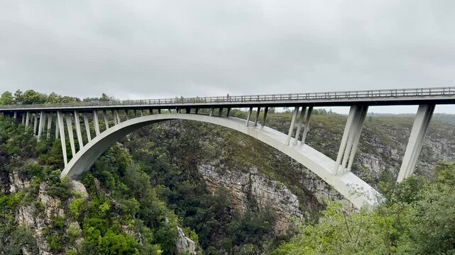 Bloukrans Bridge along the Garden Route in South Africa. An arch bridge famous for bungee jumping
